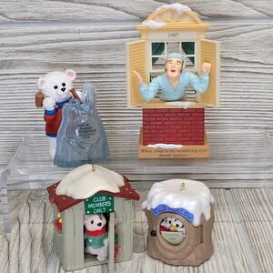 4 Hallmark Keepsake Collectors Club Ornament Christmas 88 90 91 96 Bear Snowman